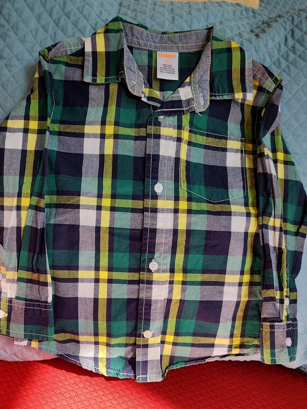 3T Gymboree Navy, Green & Yellow Plaid Button-Down Shirt